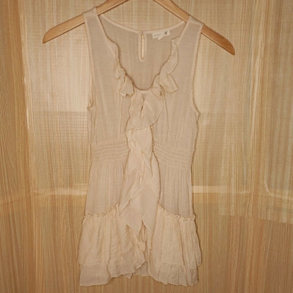 Mine Womens Gauzy Sleeveless Ruffle Blouse Medium
